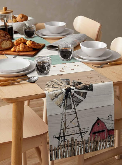 Farmhouse Windmill Table Runners 108 Inches Long, Cotton Linen Fabric Table - Image 3