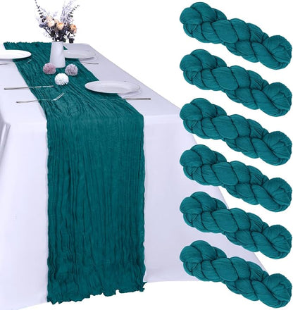 6 Pack Teal Cheesecloth Table Runner 35 x 120 Inch | Boho Gauze Fabric by RestfulGlow