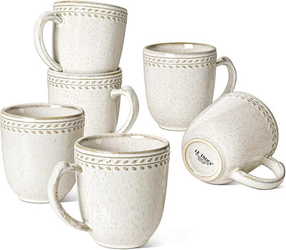 LE TAUCI Coffee Mugs 12 oz, Ceramic Mug Set, Embossment Cups by LETAUCI
