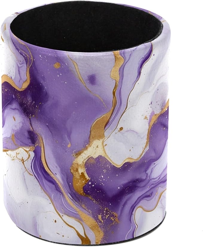 White and Purple Marble Art Leather Pen Holder by Unknown