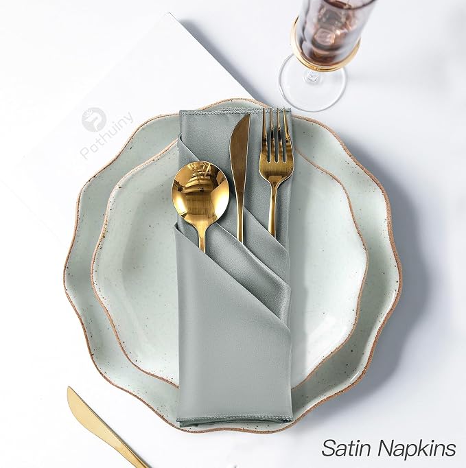 P Pothuiny 24 Pcs Silver Satin Napkins 17 x 17 Inch, Satin Cloth Napkins | - Image 5