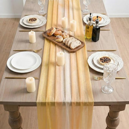 Artoid Mode Boho Yellow Stripes Spring Chiffon Table Runner 120 Inches 10FT - Image 3