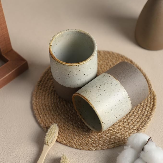 Gaolinci 2 Pcs Vintage Stoneware Style Ceramic Mouthwash Cups, Bathroom - Image 5