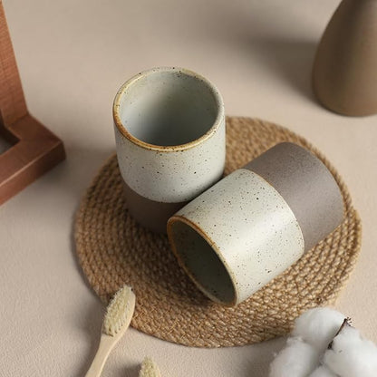 Gaolinci 2 Pcs Vintage Stoneware Style Ceramic Mouthwash Cups, Bathroom - Image 5