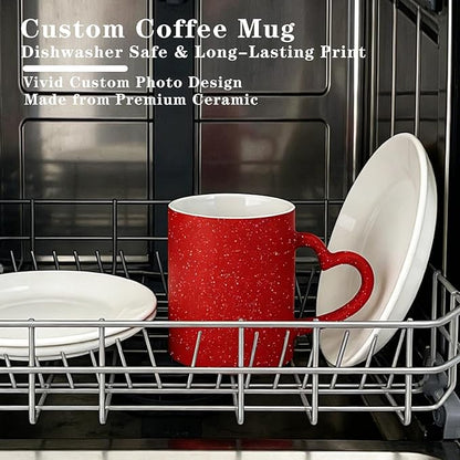 Custom Color Changing Mug,Personalized Photo Logo Text Print,Hidden Image Shows with Hot Drinks,Heart Shaped Handle Ceramic Coffee Cup,Home Office,for Valentine's Day (Red Starry)