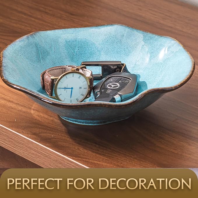 8" Fruit Bowl for Kitchen Counter Decor, Lotus Leaf Shape Ceramic Decorative - Image 4