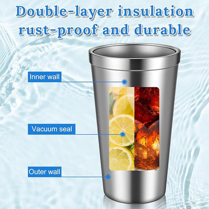 JJUNW 6 Pack Stainless Steel Cup 16 oz | Stackable Double Wall Vacuum Insulated - Image 3