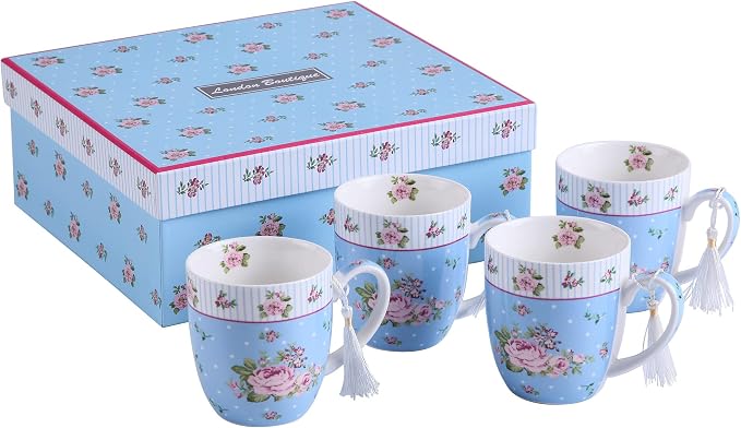 London Boutique Cups Mugs Set 4 Fine China Shabby Chic Vintage Retro Design in by LondonBoutique