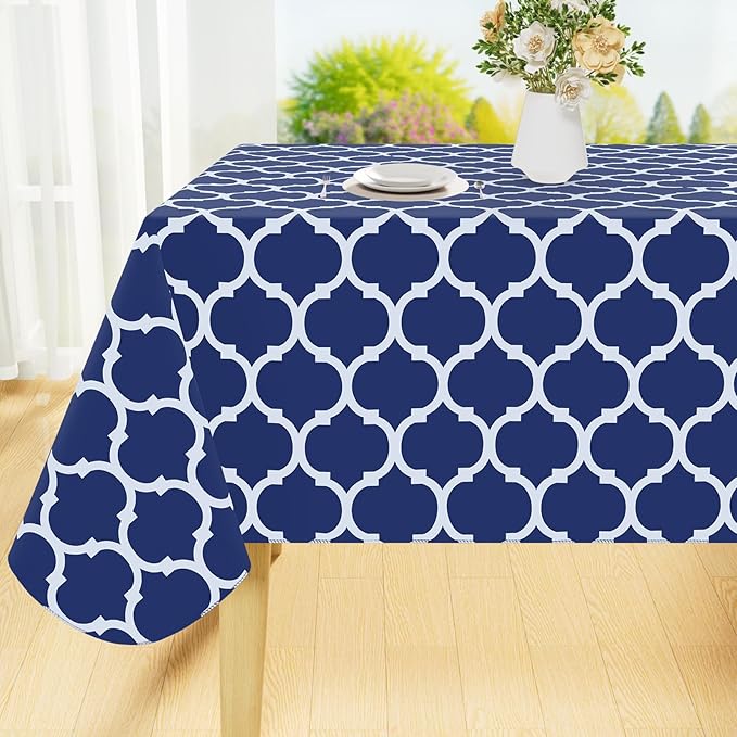 Smiry Square Table Cloth, Waterproof Vinyl Tablecloth with Flannel Backing for Square Tables, Wipeable Spillproof Plastic Tablecloths for Dining, Camping, Indoor and Outdoor (54"x54", Navy)
