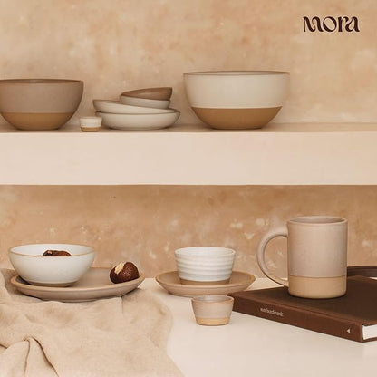 MORA Mega and Giant Bowls Set of 2, 5.5 and 3.5 Qt Ceramic Pottery Mixing Bowls - Microwave and Dishwasher Safe - Oat