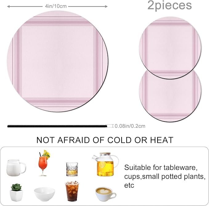 Pink Grid Coasters Set of 2 Absorbent Coasters - Image 3