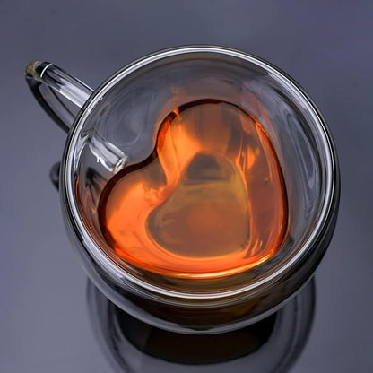 Heart Shaped Double Walled Insulated Glass Coffee Mugs or Aesthetic Tea Cups by Unknown