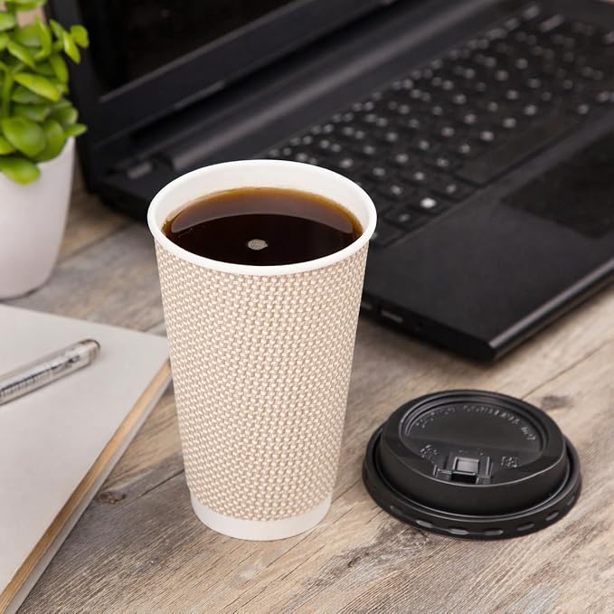 Promora 16 oz Natural Cream Disposable Coffee Cups - Image 8