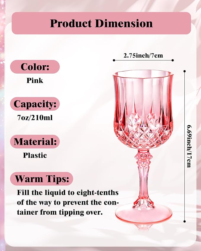 Ciaell 24 Pack Pink Plastic Wine Glasses - Image 2
