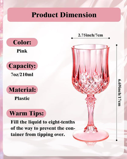 Ciaell 24 Pack Pink Plastic Wine Glasses - Image 2