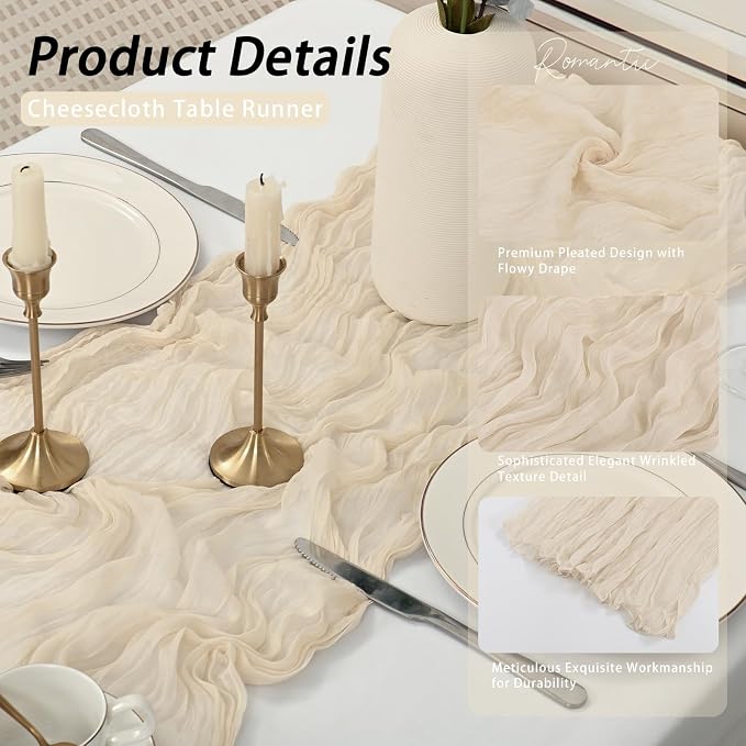 8 Pack Ivory Cheesecloth Table Runner 17x108 inch Boho Gauze Cheese Cloth Table - Image 5