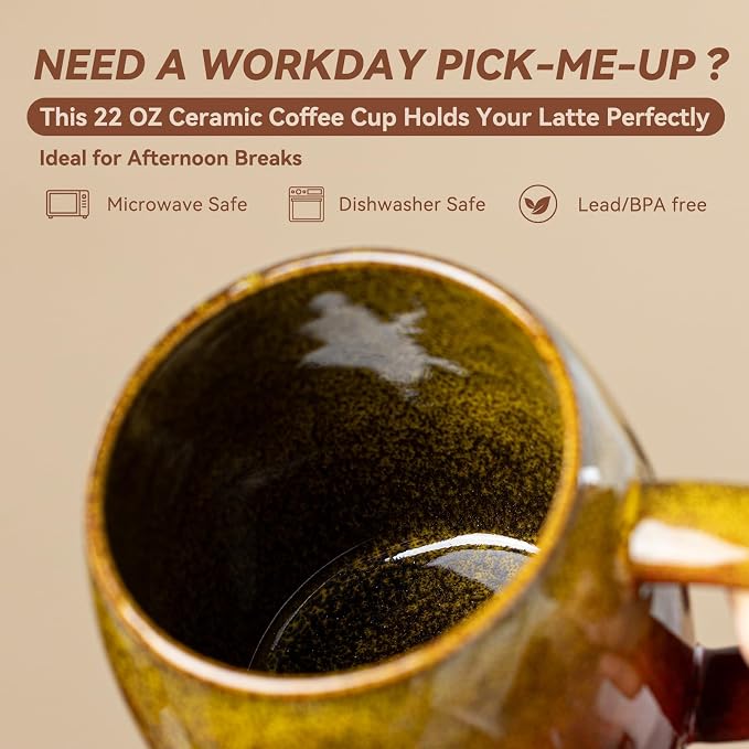 Handmade 22oz Ceramic Coffee Mug, Ergonomic Large Handle, Ideal Gift - Image 8