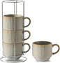 HASENSE Coffee Mug Ceramic Set of 4 - 15 oz Rustic Farmhouse Stackable Ribbed by Hasense