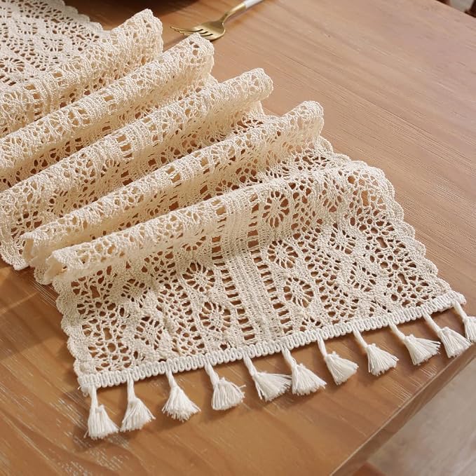 meioro Crochet Lace Table Runner, 12x64 Inch Boho Cotton Table Runners - Image 5