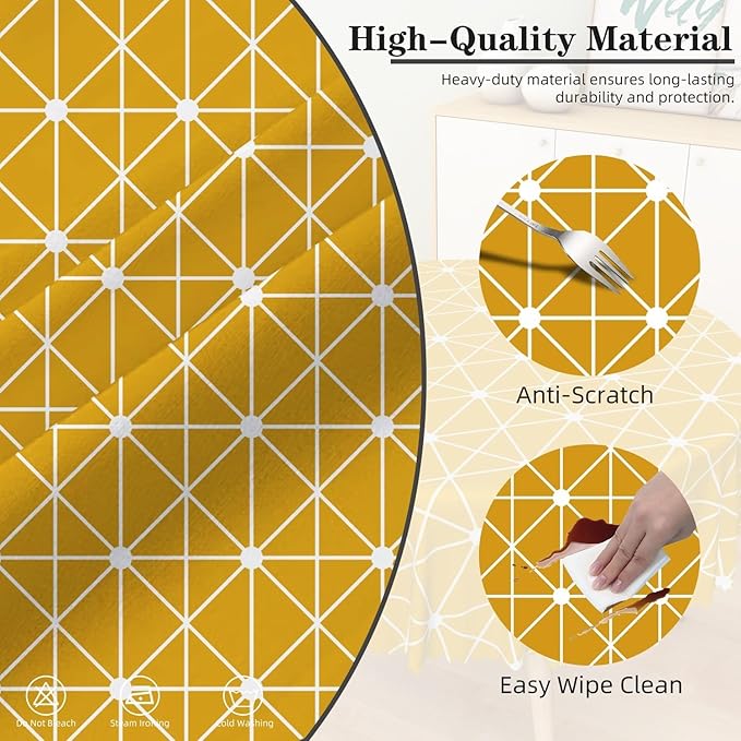 Laeacco 36 Inch Geometric Round Tablecloth Orange Triangle Modern Geometric Abstract Art Print Table Cloth Washable Waterproof Wrinkle Free Table Cover for Kitchen Dining Picnic Party Decoration