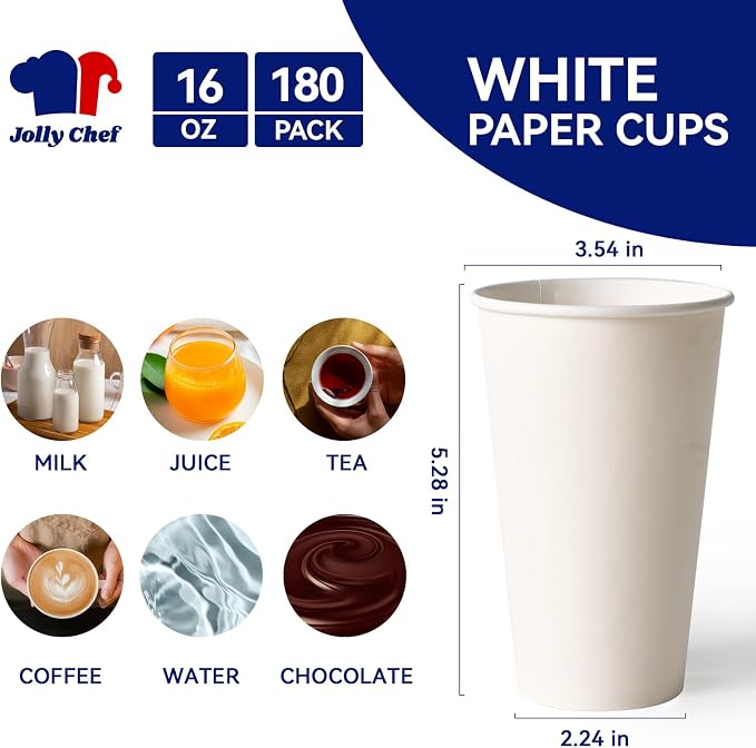 JOLLY CHEF 180 Count 16 oz Coffee Cups, or Tea, Suitable - Image 2
