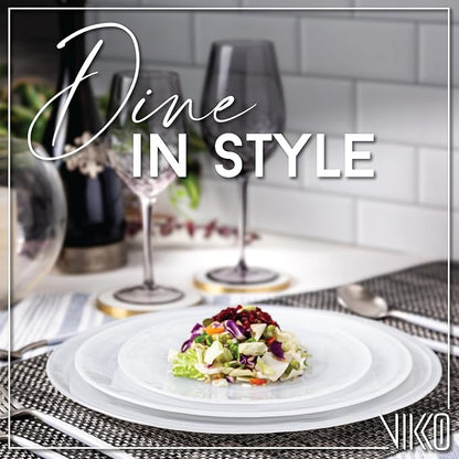 Vikko Lunch Plates, Set of 6 White Alabaster Plates, 8.5" Plate with Marbelized, Swirl Design, Elegant Glass Entree Plate, Dishwasher Safe