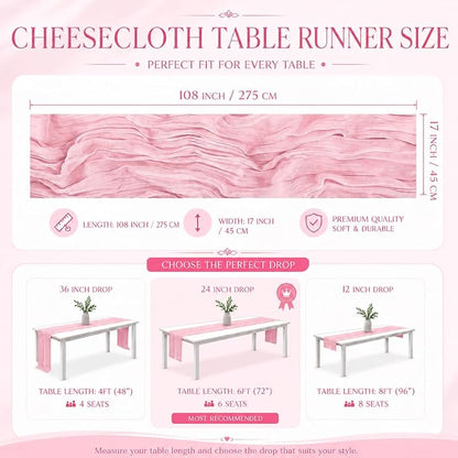 2 Pack Pink Cheesecloth Table Runner 17x108 Inch Boho Rustic Semi Sheer Gauze - Image 3