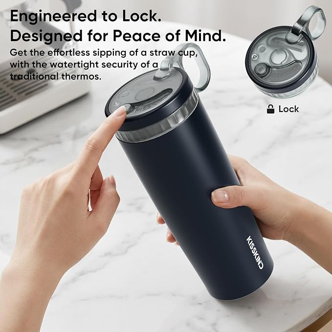 KISSKIND Leakproof Iced Coffee Tumbler 20 oz, Insulated Ceramic Lined Cup | - Image 10