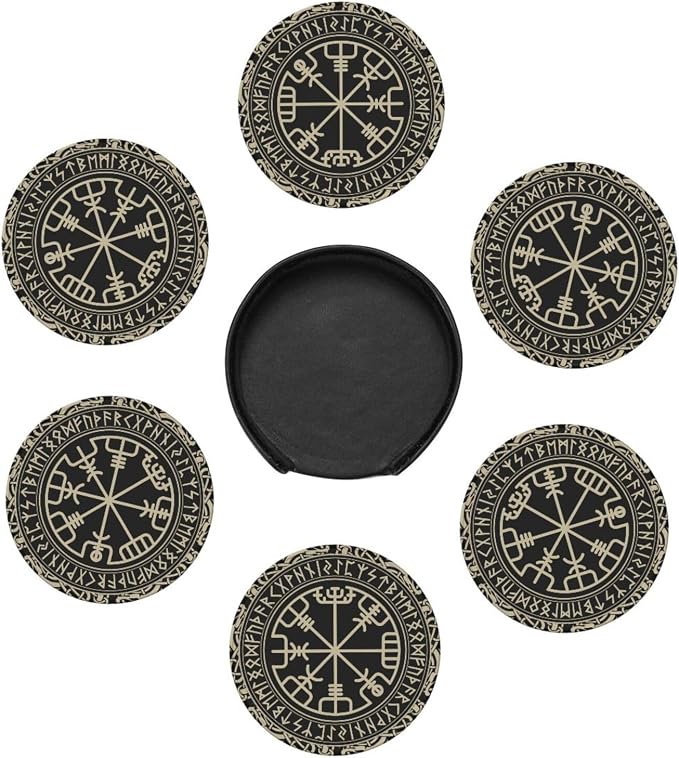 Black Celtic Viking Design Drinking Coasters PU Leather Coaster - Image 3