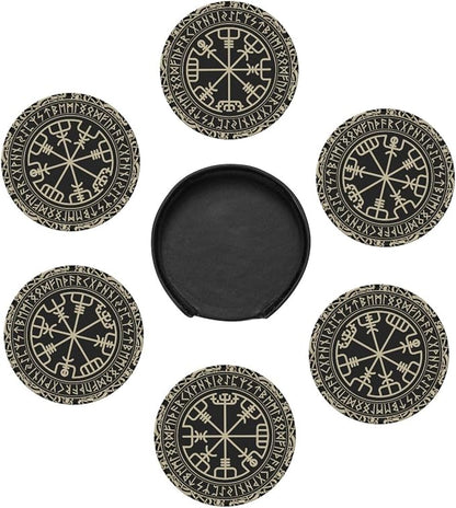 Black Celtic Viking Design Drinking Coasters PU Leather Coaster - Image 3