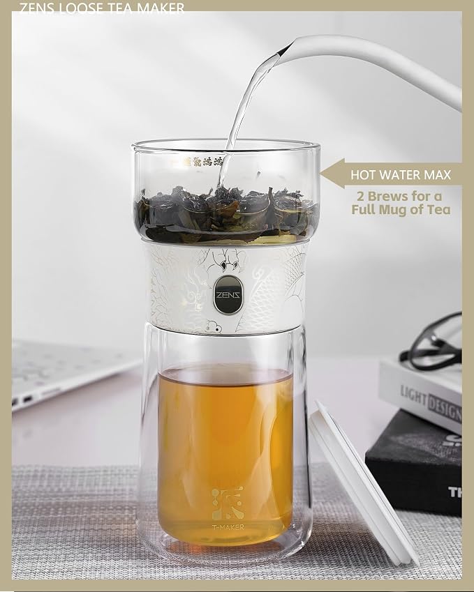 ZENS Glass Tea Infuser Pot, Modern One Touch Tea Maker - Image 3