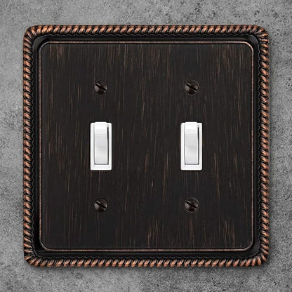 Henne Bery Rope Edge Decorative Wall Plate Switch Plate Outlet Cover (Double Toggle, Aged Bronze)