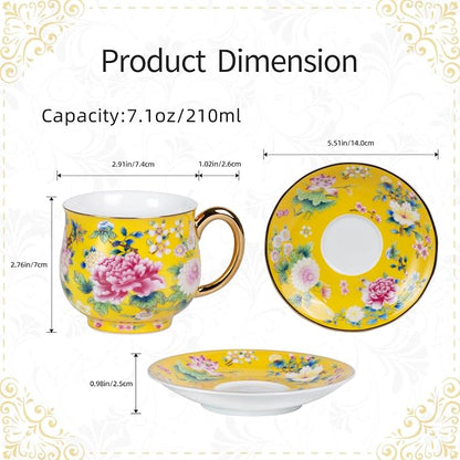 KAMMAK Tea Cup and Saucer, Ceramic Coffee Cups, 7.1 oz, Afternoon Tea and - Image 2