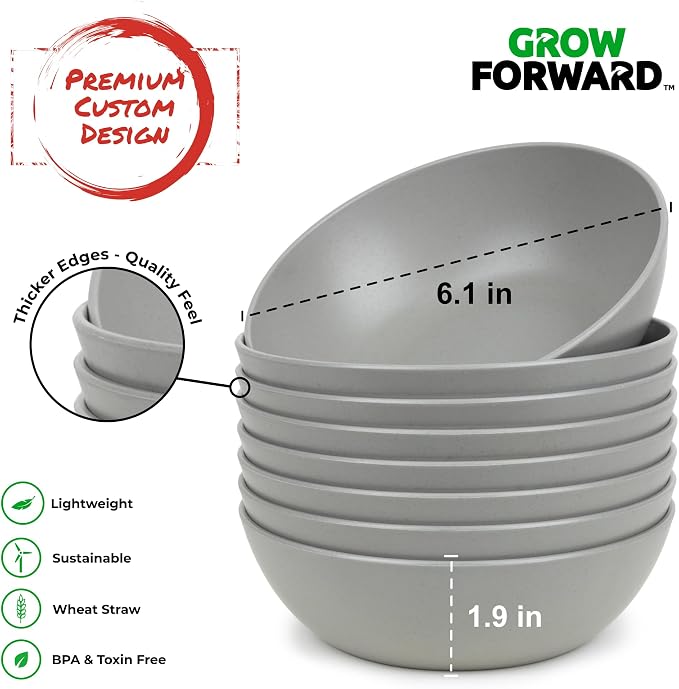Grow Forward Premium Wheat Straw Bowls Set of 8 - Image 3
