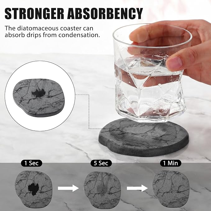 Diatomaceous Earth Coasters Set of 8，Cool Absorbent Quick-Dry Drink Coasters - Image 3
