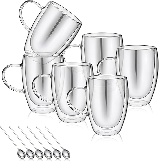 6 Pack Double Walled Glass Coffee Mugs by Unknown