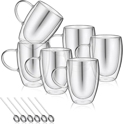 6 Pack Double Walled Glass Coffee Mugs by Unknown