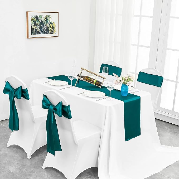4-Pack Peacock Blue Satin Table Runner 12 x 108 Inch Long Bright and Smooth - Image 5