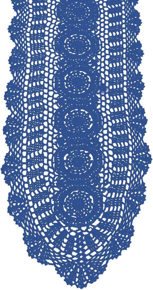 Cotton Handmade Crochet Lace Oval Table Runner Blue 12x72 Inch by KEPSWET