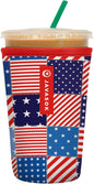 Sok It JavaSok Iced Coffee & Cold Soda Insulated Neoprene Cup Sleeve (Patriotic Patchwork, Medium: 22-28oz)