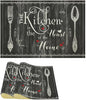 Vintage Farmhouse Placemat Set, Minimal Black White Rural Plank Art Sketch Cutlery Knife Fork Inspirational Quotes Pattern Home Decor Linen Table Mats for Dining Room Kitchen Party (17x12in) x2P
