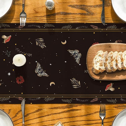 Artoid Mode Poppy Moth Mushroom Moon Fall Table Runner, Seasonal Autumn Kitchen - Image 3