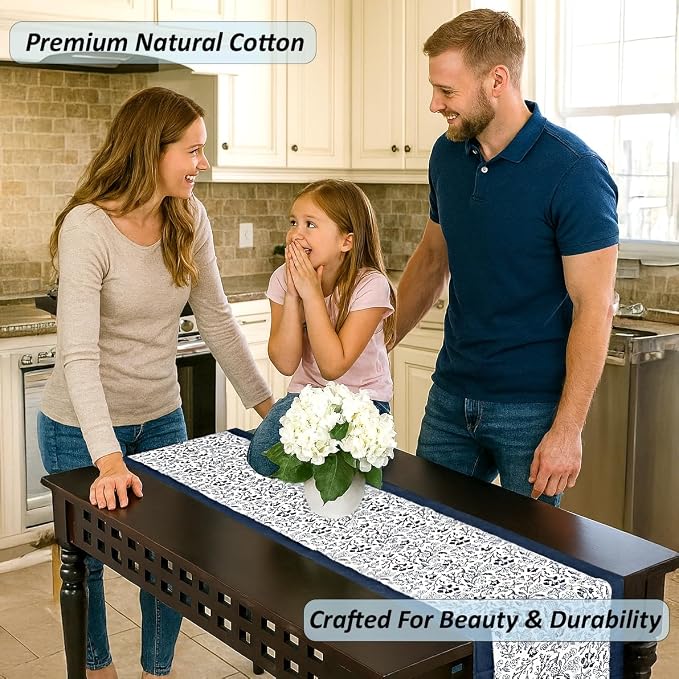 Denim Blue Hand Block Print 100% Cotton Table Runner 16x106 Inch | Perfect - Image 5