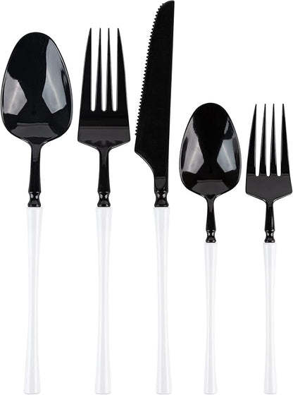 PlasticPro 20 Count Black and White Plastic Dinner Forks Premium Quality Heavy Duty Disposable Elegant Silverware Two Tone Dinner Forks for Party