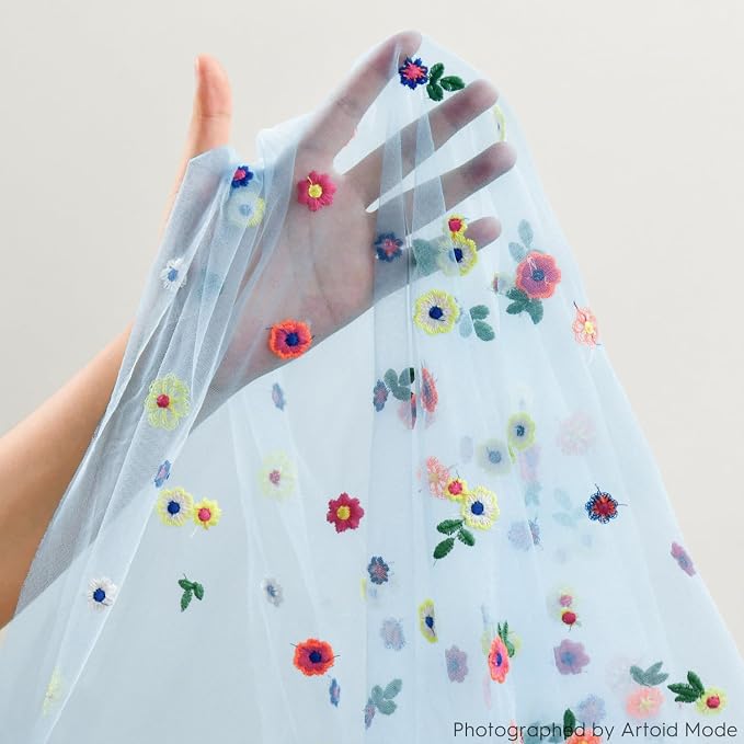 Artoid Mode Blue Embroidery Daisy Gauze Table Runner 59x120 Inch 10FT | - Image 6