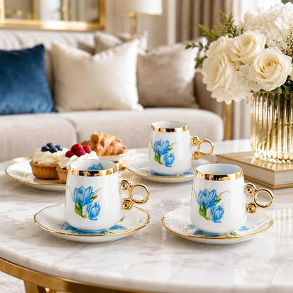 Porcelain Tea Cups and Saucers Set of 12, 100ml Espresso Turkish Coffee Cups - Image 6