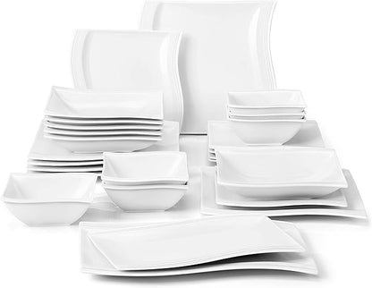 MALACASA Plates and Bowls Sets, 26 Pieces Ivory White Porcelain Dinnerware Sets by MALACASA