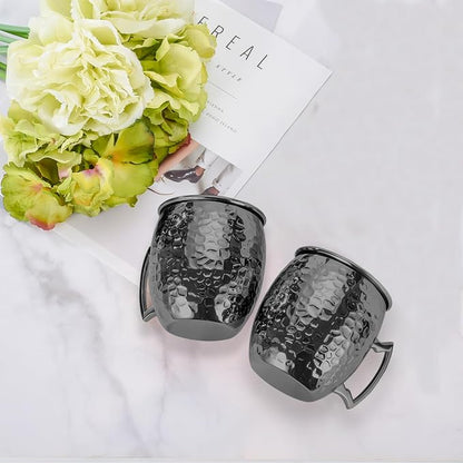 Amrules Moscow Mule Mugs, 16 OZ Black Hammered Mule Cup - Image 7