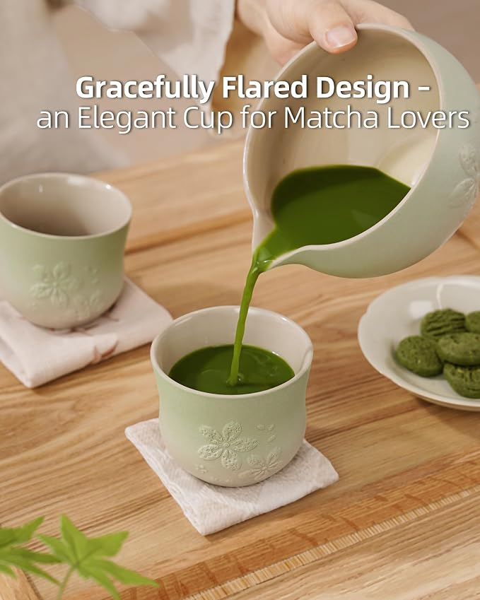 ZENS Japanese Tea Cups Set of 4 – 210ml Ceramic Tea Cups, Gradient Green Glaze - Image 7