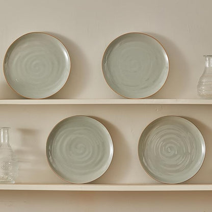 Bico Light Sage Green 10 inch Stoneware Dinner Plates Set, Set of 4, Microwave and Dishwasher Safe, for Main Course, Steak, Pasta